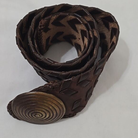 Brown Woven Leather Belt with Metal Buckle - Picture 7 of 7